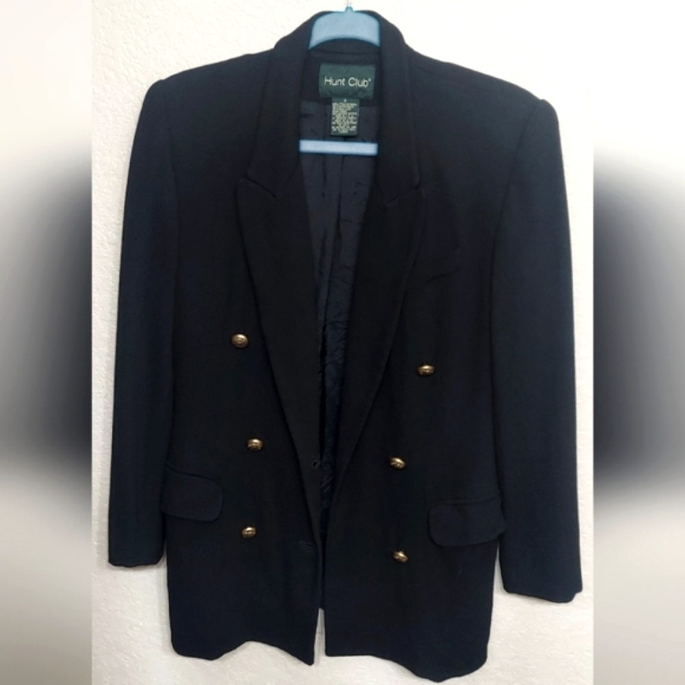 Vintage 90s Oversized Military Blazer Women's Size 6 Black Suit Jacket RARE VTG